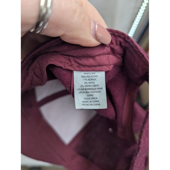 Wool blend burgundy baseball cap, plain, good condition, one size fits most S15 - Picture 5 of 5